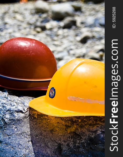 Site on the two helmets, red and yellow in sharp contrast, a very beautiful. Site on the two helmets, red and yellow in sharp contrast, a very beautiful