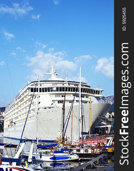 An image of cruise ship. City Yalta in Ukraine