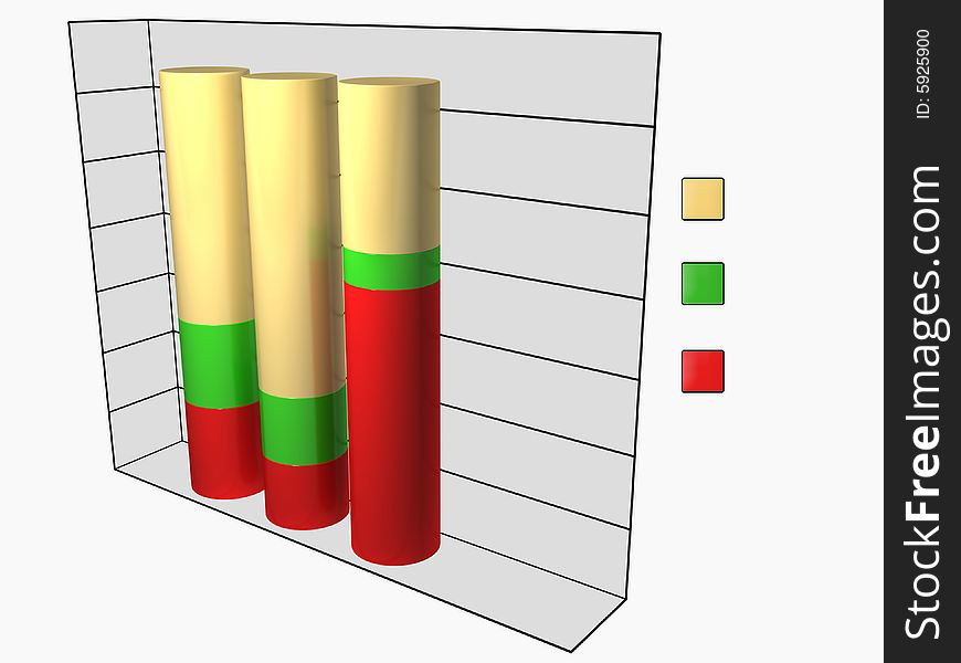 A 3D illustration of a graph with a cylindrical bars design. A 3D illustration of a graph with a cylindrical bars design.