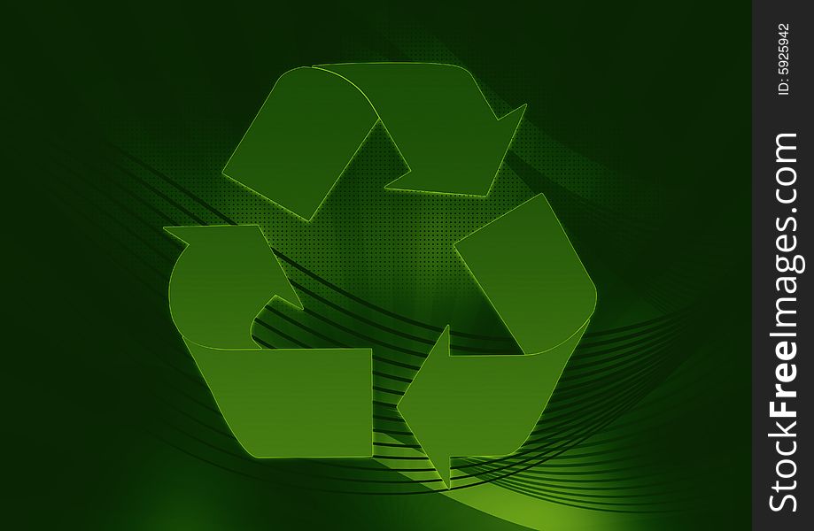 Greenish recycle symbol in abstract background