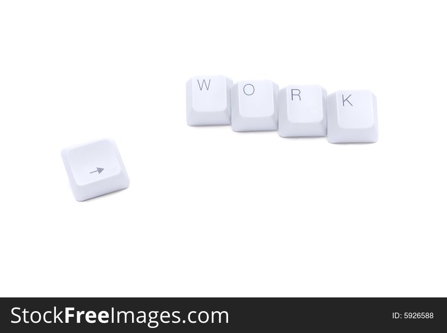 Computer keyboard buttons work and arrow isolated on white. Computer keyboard buttons work and arrow isolated on white