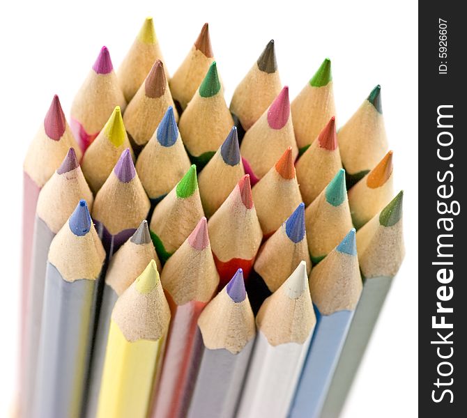 Stack of colored hexagon shaped pencils macro. Stack of colored hexagon shaped pencils macro