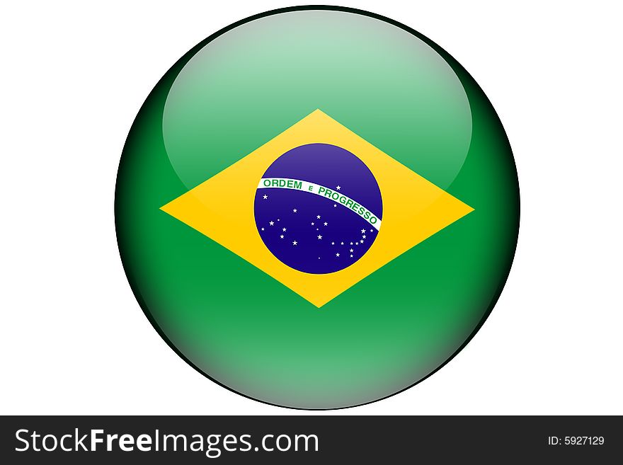 The brazilian flag isolated on a white background and represented in a glassy orb