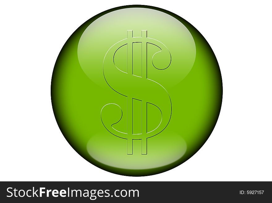 The dollar sign represented in a green glassy orb and isolated on a white background. The dollar sign represented in a green glassy orb and isolated on a white background