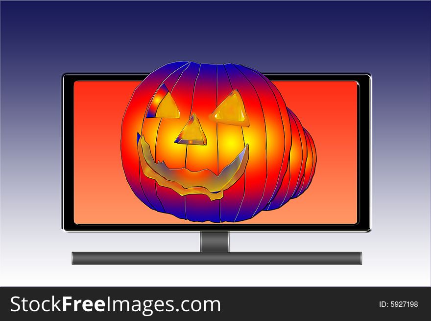 An illustration for halloween in a monitor