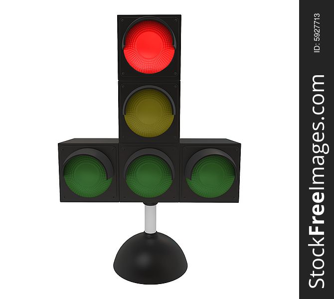 Red traffic light on white background (3d rendering)