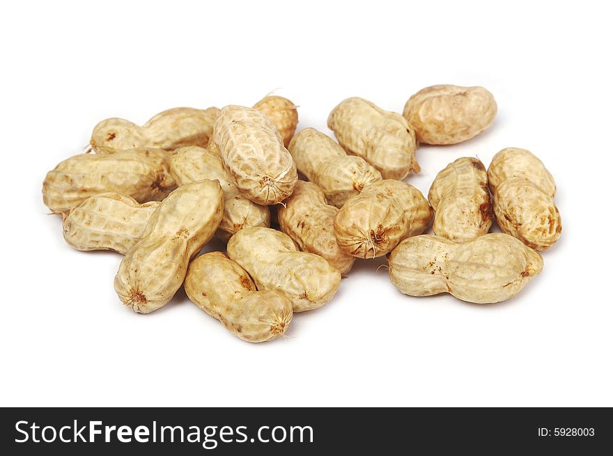 Fresh peanuts on white backgrounds