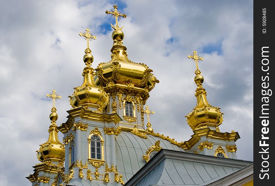 This beautiful golden church is situated in Petergof not far from St. Petersburg, Russia. It was built by the famous Russian architect (of Italian origin) Francesco Bartolomeo Rastrelli in 1747-1751. This beautiful golden church is situated in Petergof not far from St. Petersburg, Russia. It was built by the famous Russian architect (of Italian origin) Francesco Bartolomeo Rastrelli in 1747-1751