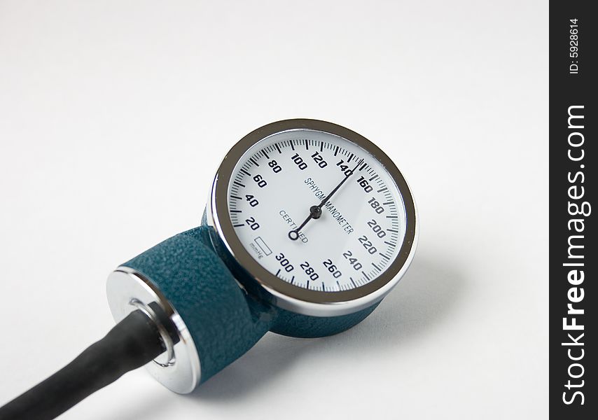 Blood pressure gauge showing high blood pressure.