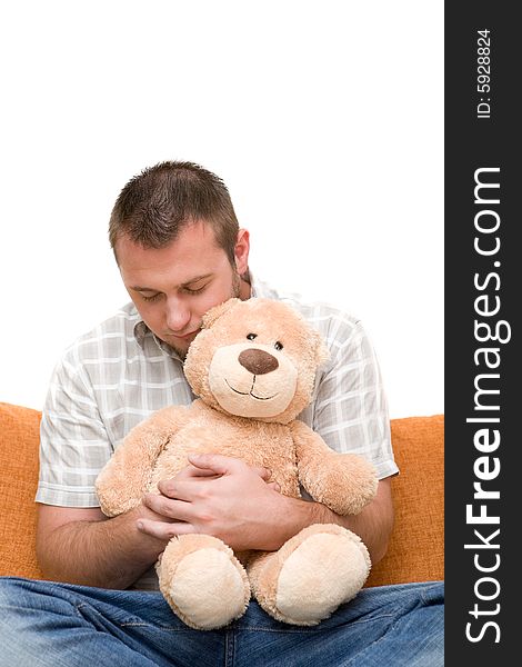 Happy man sitting on sofa. Happy man sitting on sofa