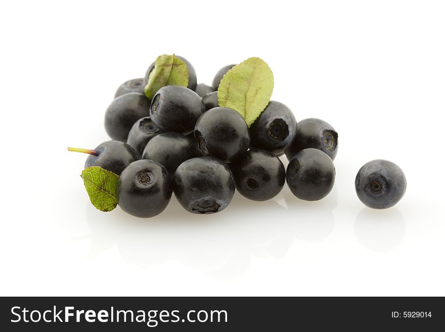 Pile of wild bilberries on white background. Pile of wild bilberries on white background