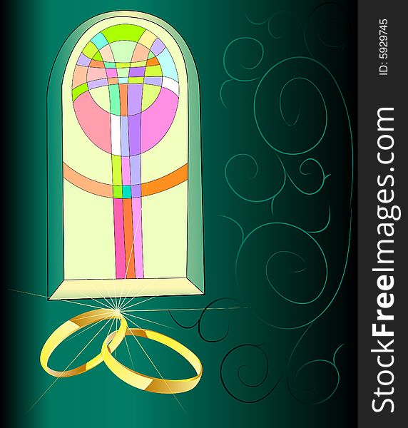 Wedding Illustration, two rings with decorations