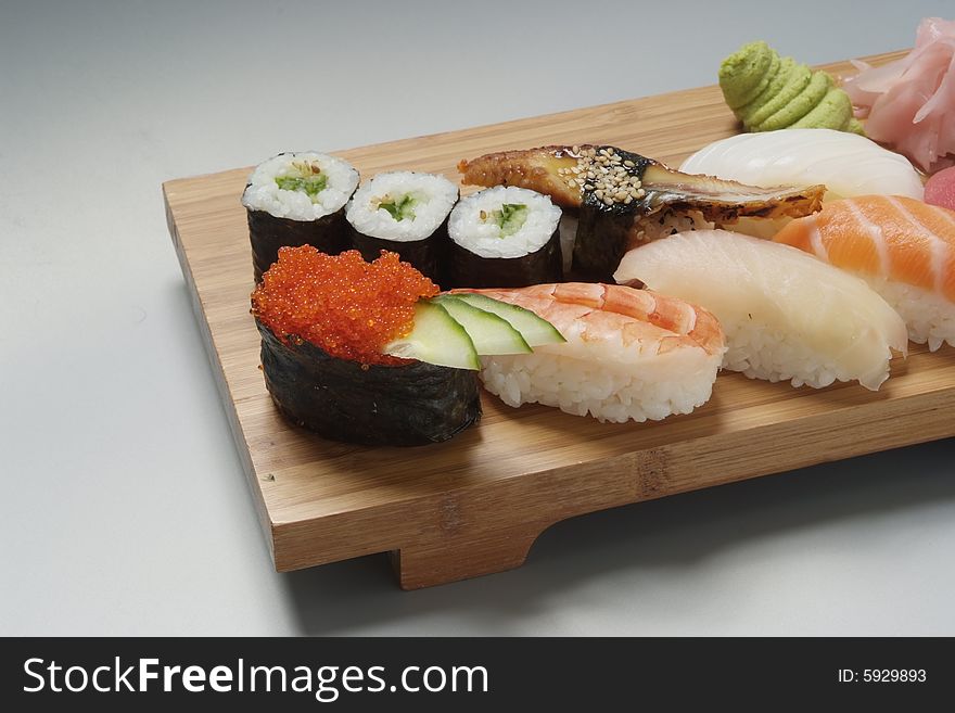 Sushi japanese dish on wood plate