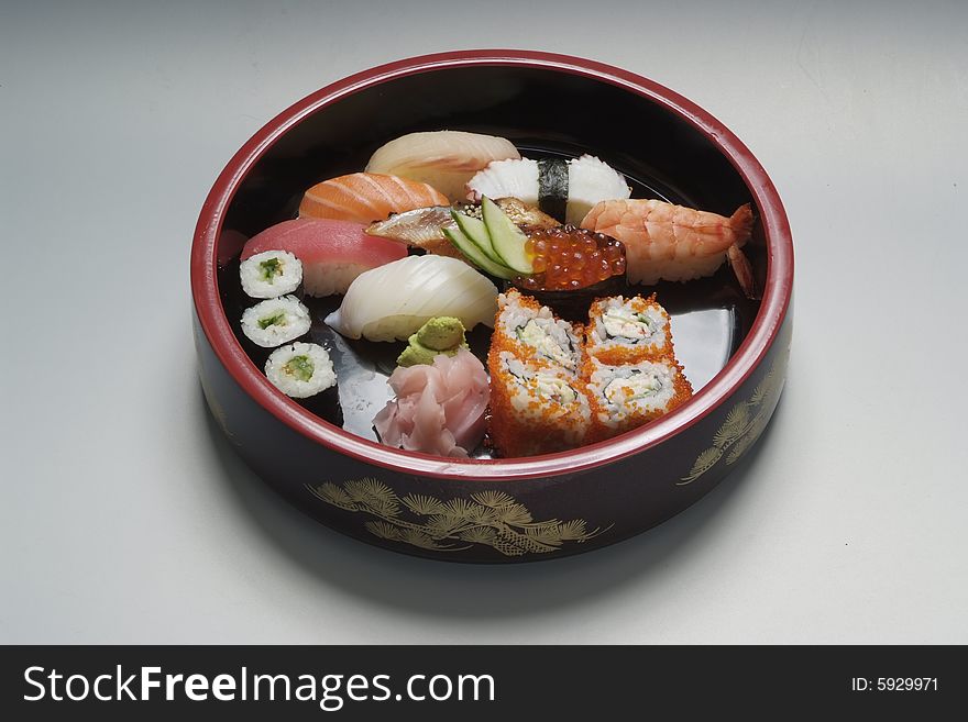 Sushi japanese dish  on ceramic plate