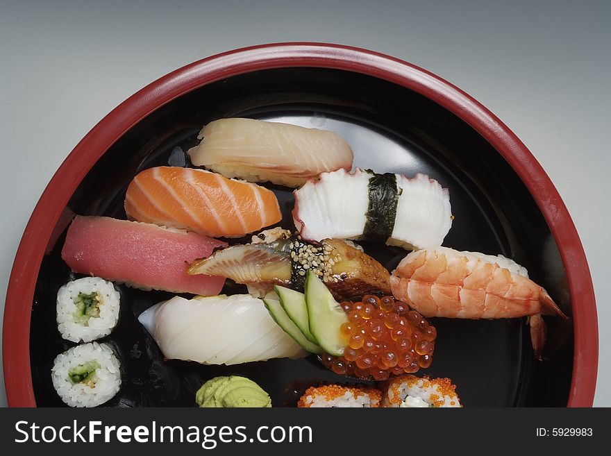 Sushi japanese food on round plate