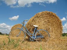 Classic Retro Bike With Hay Bales Stock Photos Classic Retro Bike With Hay Bales Stock Photos