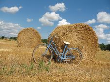 Classic Retro Bike With Hay Bales Stock Photo Classic Retro Bike With Hay Bales Stock Photo