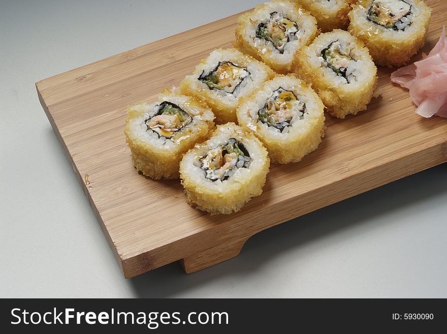 Sushi japanese food on wood plate