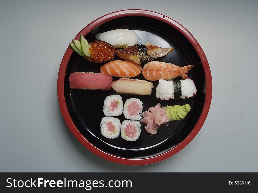 Sushi japanese food on wood plate