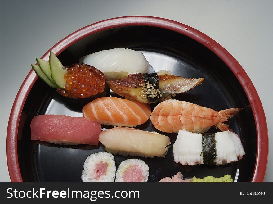 Sushi japanese food on ceramic plate