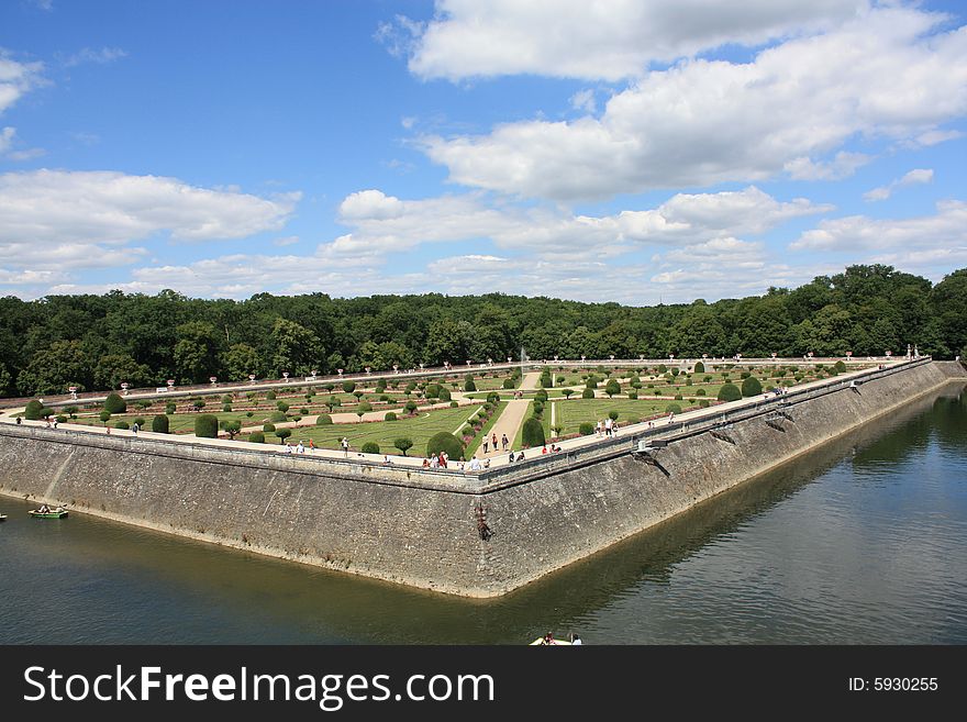 A beautiful european garden of Chenonceau castle in France. A beautiful european garden of Chenonceau castle in France