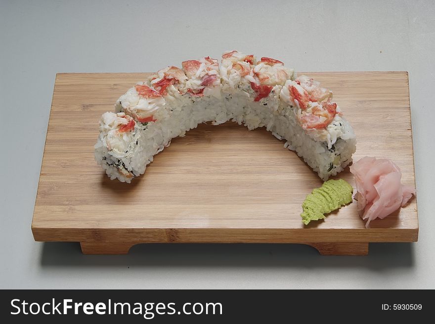 Sushi japanese food on wood plate