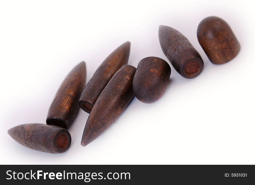 Macro set of old used 7,62 mm bullets of AK47 and of 9 mm TT isolated on white. Macro set of old used 7,62 mm bullets of AK47 and of 9 mm TT isolated on white
