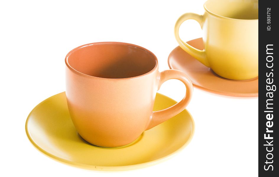 Coffee cups on white background