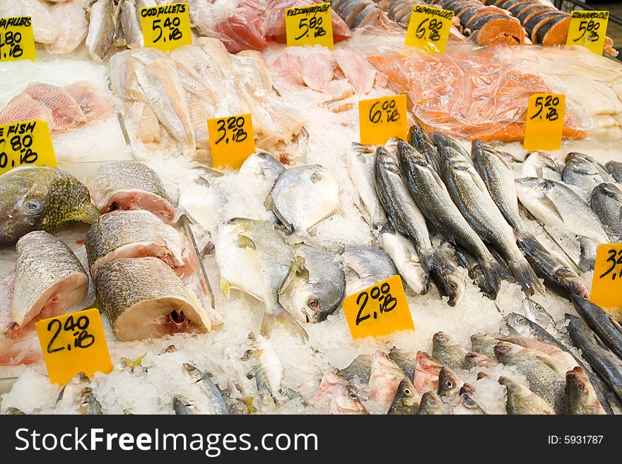 Fresh fish ready for sale in a street market