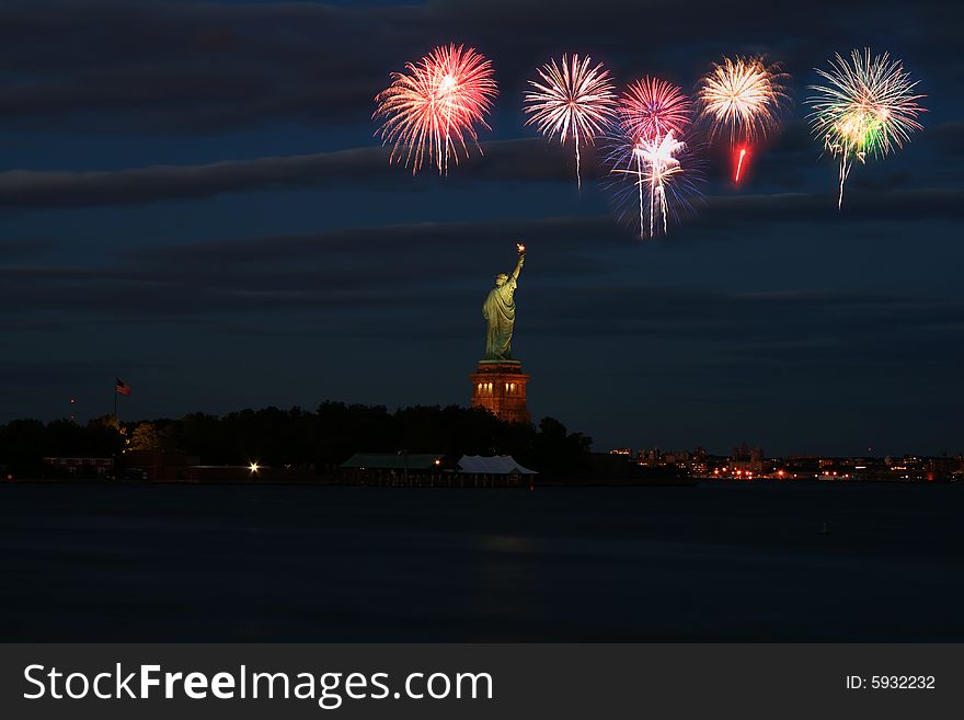 The Statue of Liberty with firework illustration