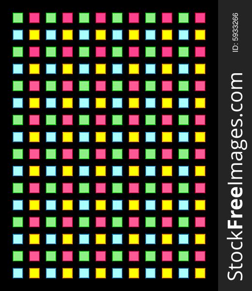 Colorful boxes arranged in grid on black background. Colorful boxes arranged in grid on black background.