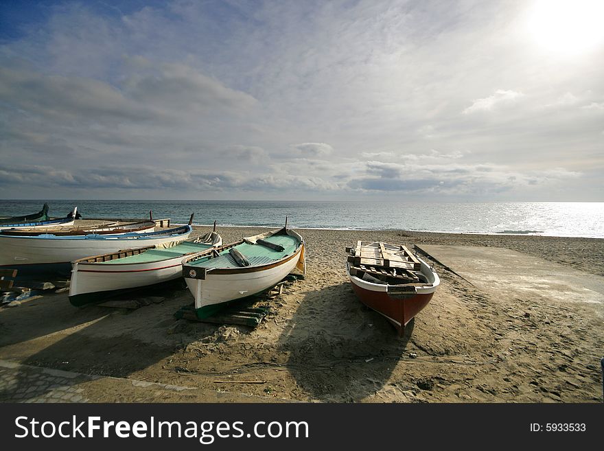 Some fishers' boats on a beach in Italy. Some fishers' boats on a beach in Italy