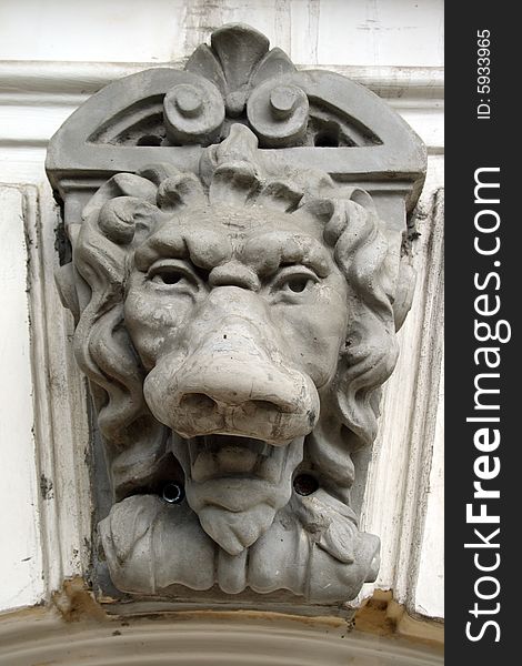 Bas-relief the Lion - an architectural detail of fence in Odessa city Ucraine