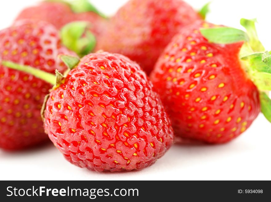 Fresh and ripe strawberries; close up;
