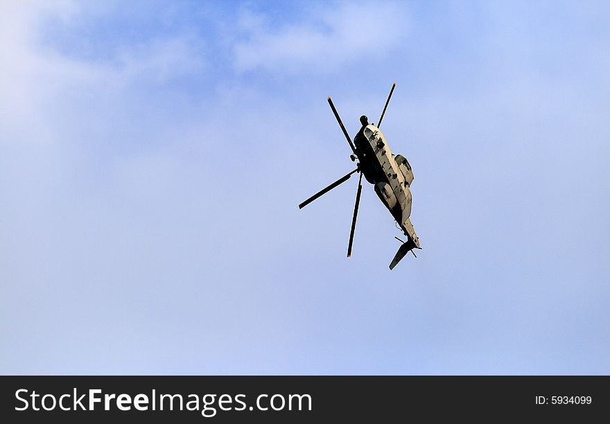 Military  helicopter making a show  in la spezia italy. Military  helicopter making a show  in la spezia italy