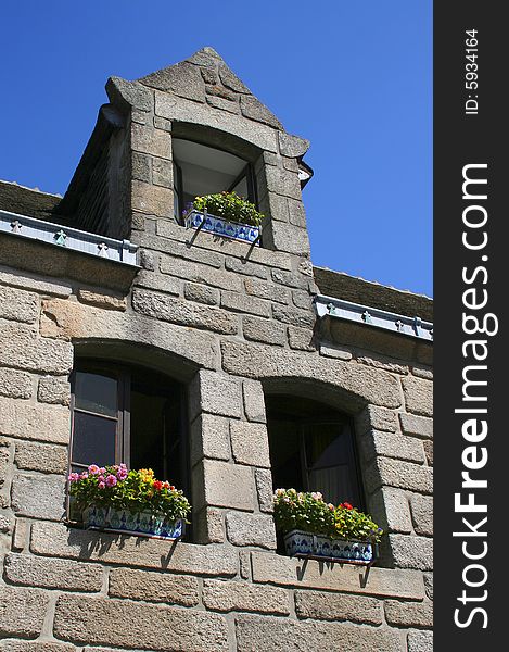 Windows in an old town in Bretagne