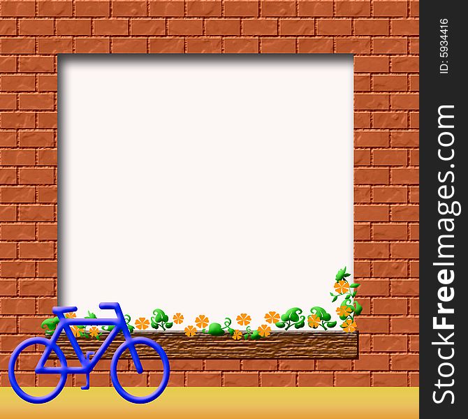 Bike leaning against red brick wall scrapbook frame illustration. Bike leaning against red brick wall scrapbook frame illustration