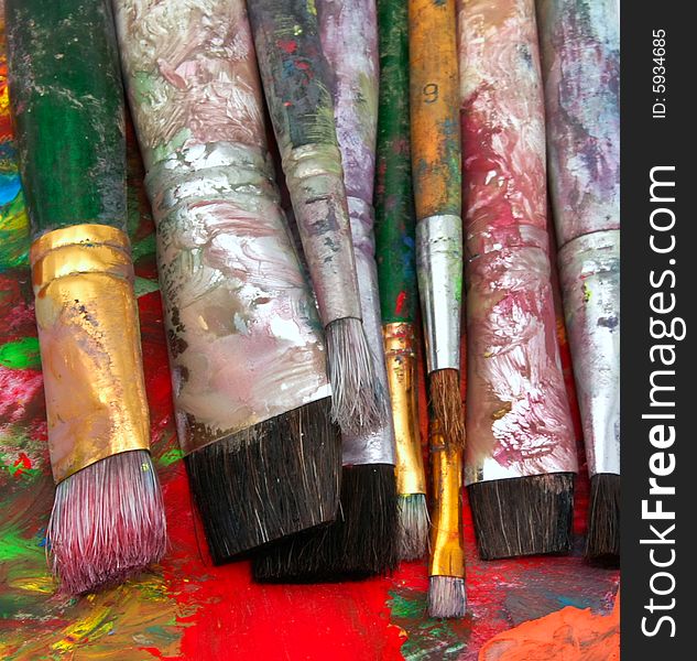 Old paint brush collection background