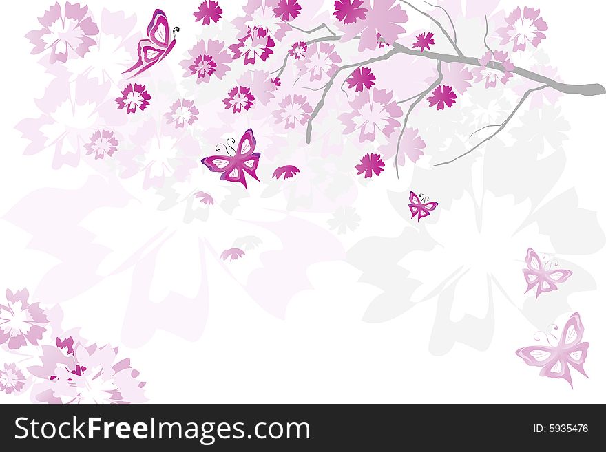 Decorative floral tree with butterflies