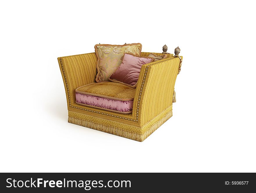 Classical armchair 3D computer rendering on white background