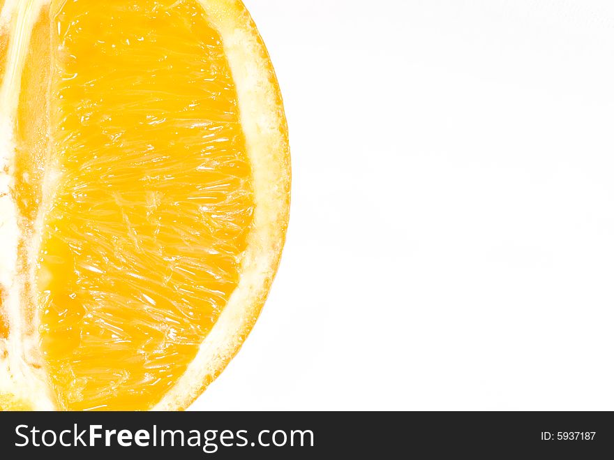Close up of a cut orange isolated on white. Close up of a cut orange isolated on white