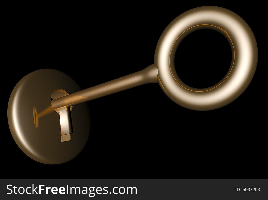 3D illustration of an key on black background. 3D illustration of an key on black background
