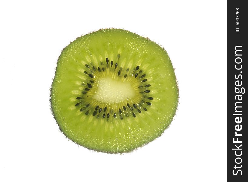 A slice of Kiwi fruit against a clean white background