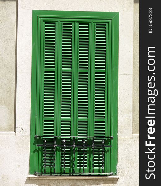 Green shutter of a house in Palma de Mallorca