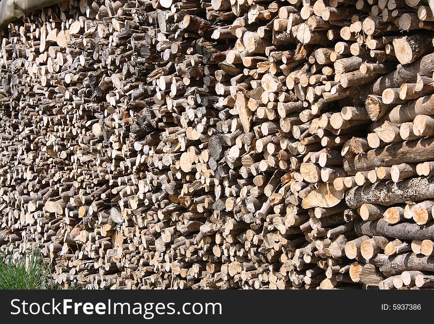 Stack of wood in mountain area