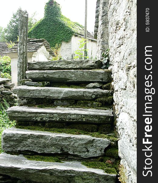 Beaten stairway of old farmhouse