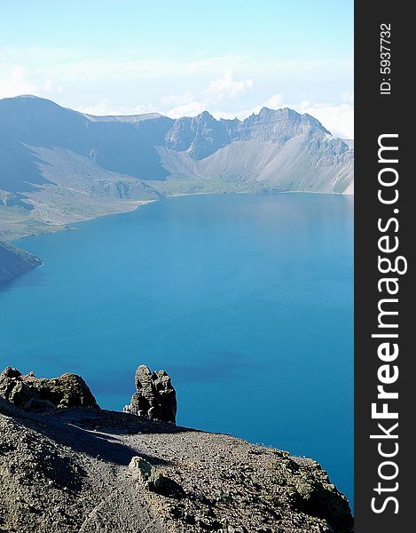 Peaceful mountain lake in a lovely day, shot at heaven pool in Chang Bai mountain, Jilin province, China.