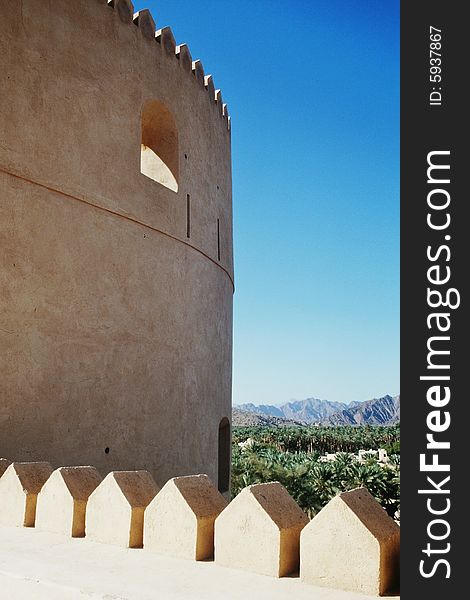 Old fort in Oman overlooking oasis