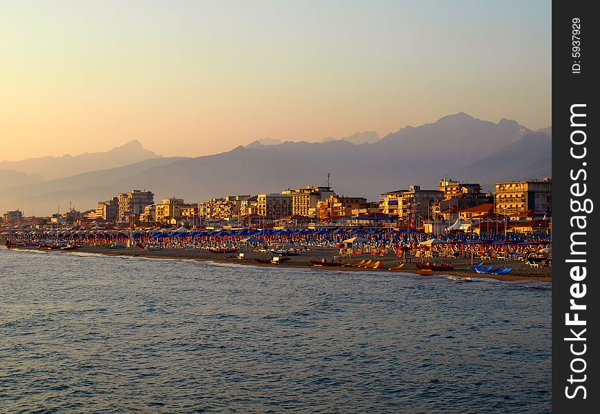 A beautiful landscape of the Versilia coast - Italy at the sunset hour