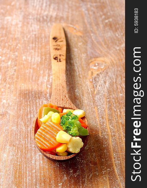 Vegetablesi On A Wooden Spoon